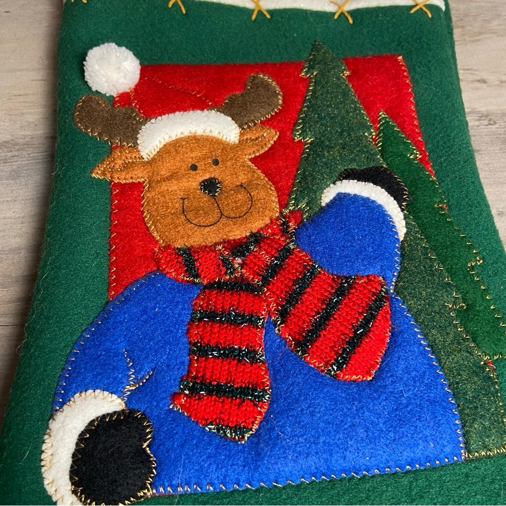 Vintage Christmas Stocking Felt Applique with Reindeer Design Noel - Picture 3 of 7